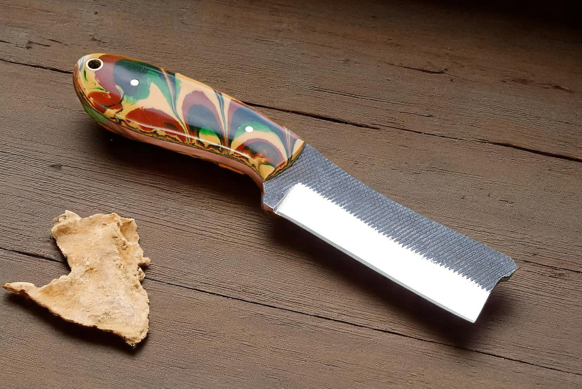 Damascus Knife Store cowboy bull cutter knife with an 8-inch resin handle and sharp blade, ideal for outdoor or ranch use.