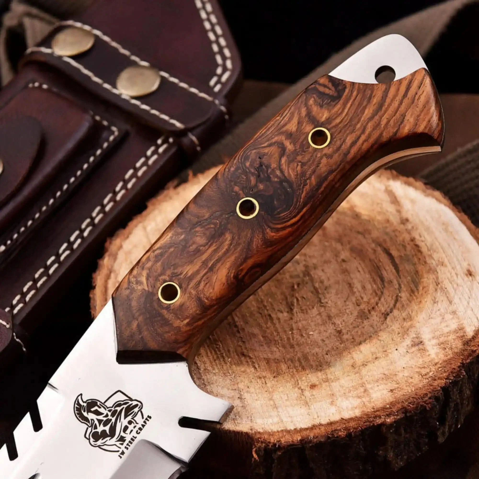 Trailmark Tracker Knife 12.5" Stainless Steel Blade & Burl Wood Handle | JW SteelCrafts