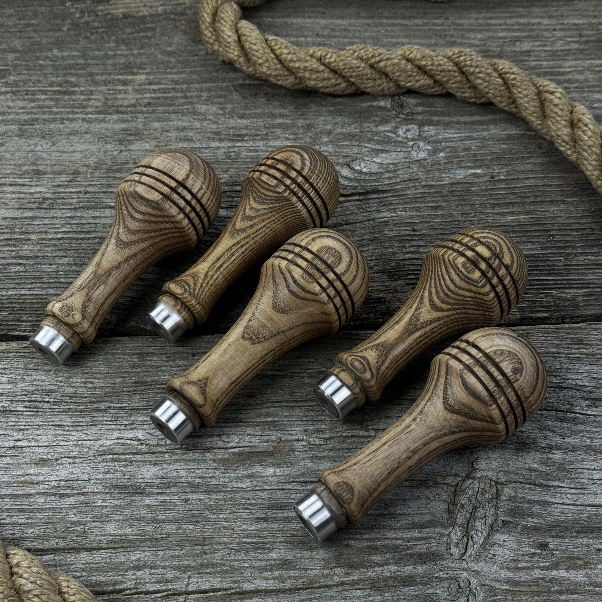 Set of 5 Ash Wood Replacement Handles with Aluminum Rings