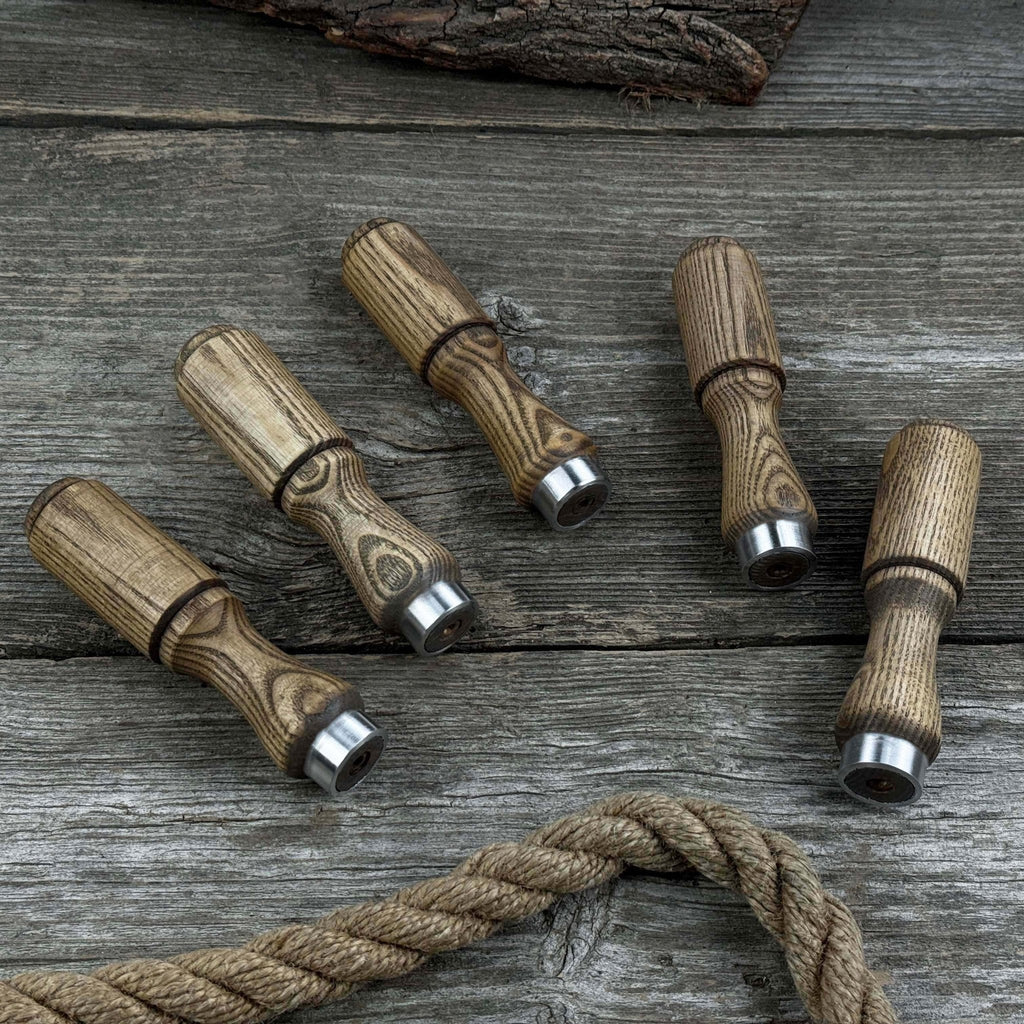 Set of 5 Ash Wood Tool Handles with Aluminum Rings