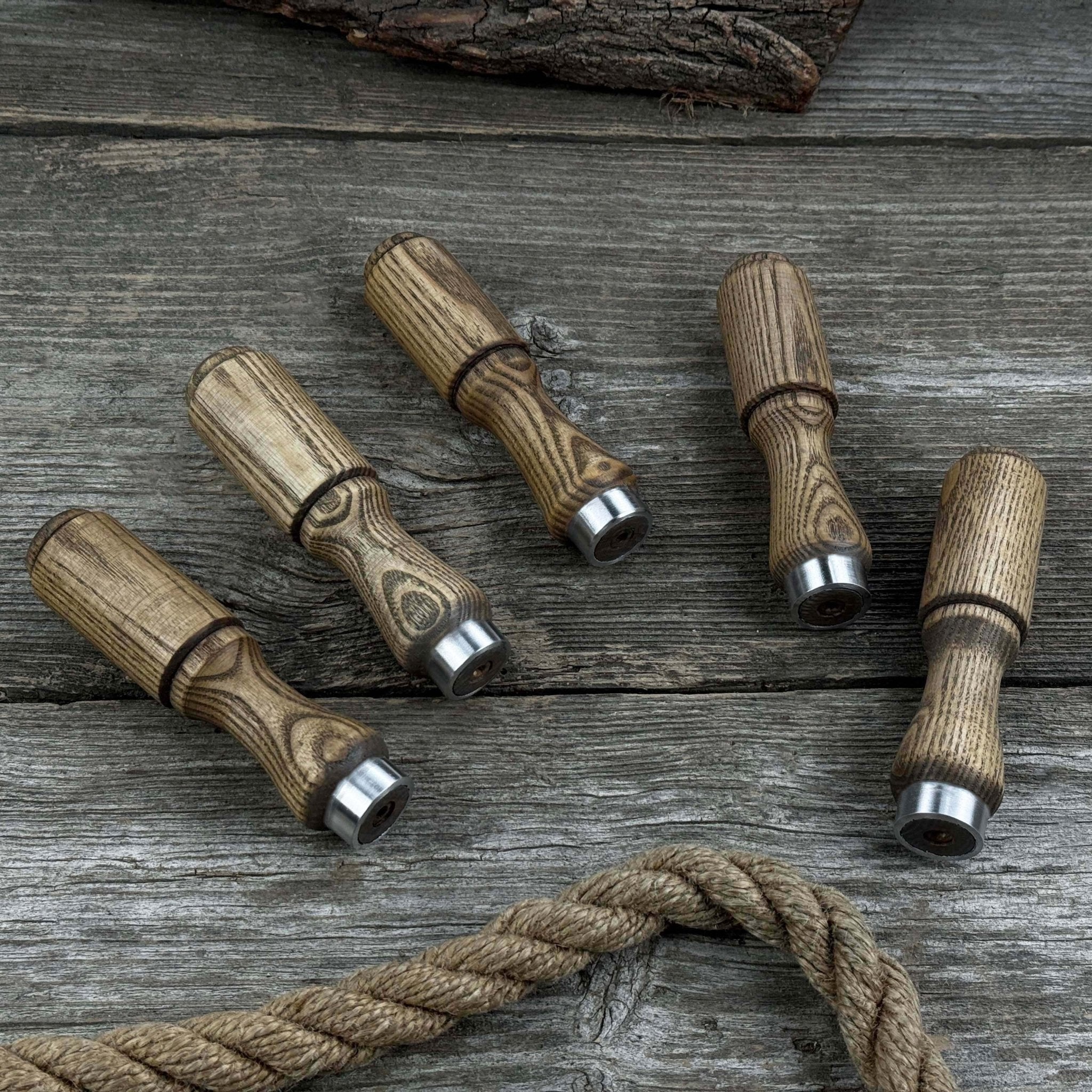 Set of 5 Ash Wood Tool Handles with Aluminum Rings