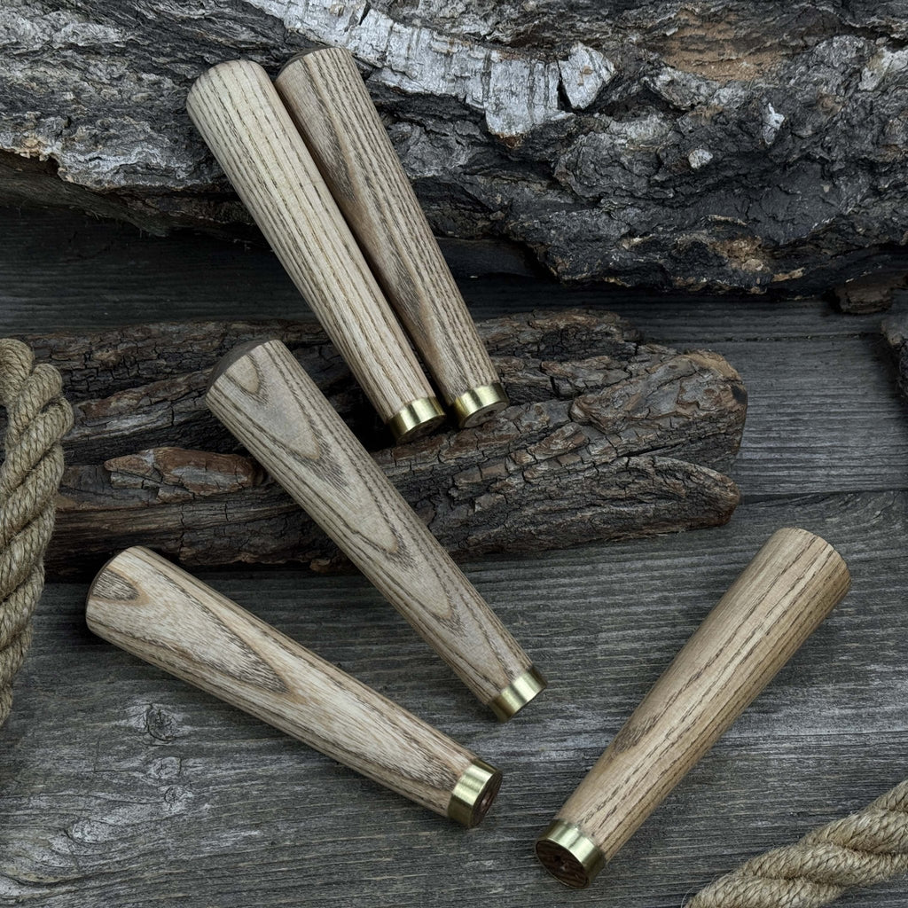 Set of 5 Tapered Ash Wood Handles with Brass Rings