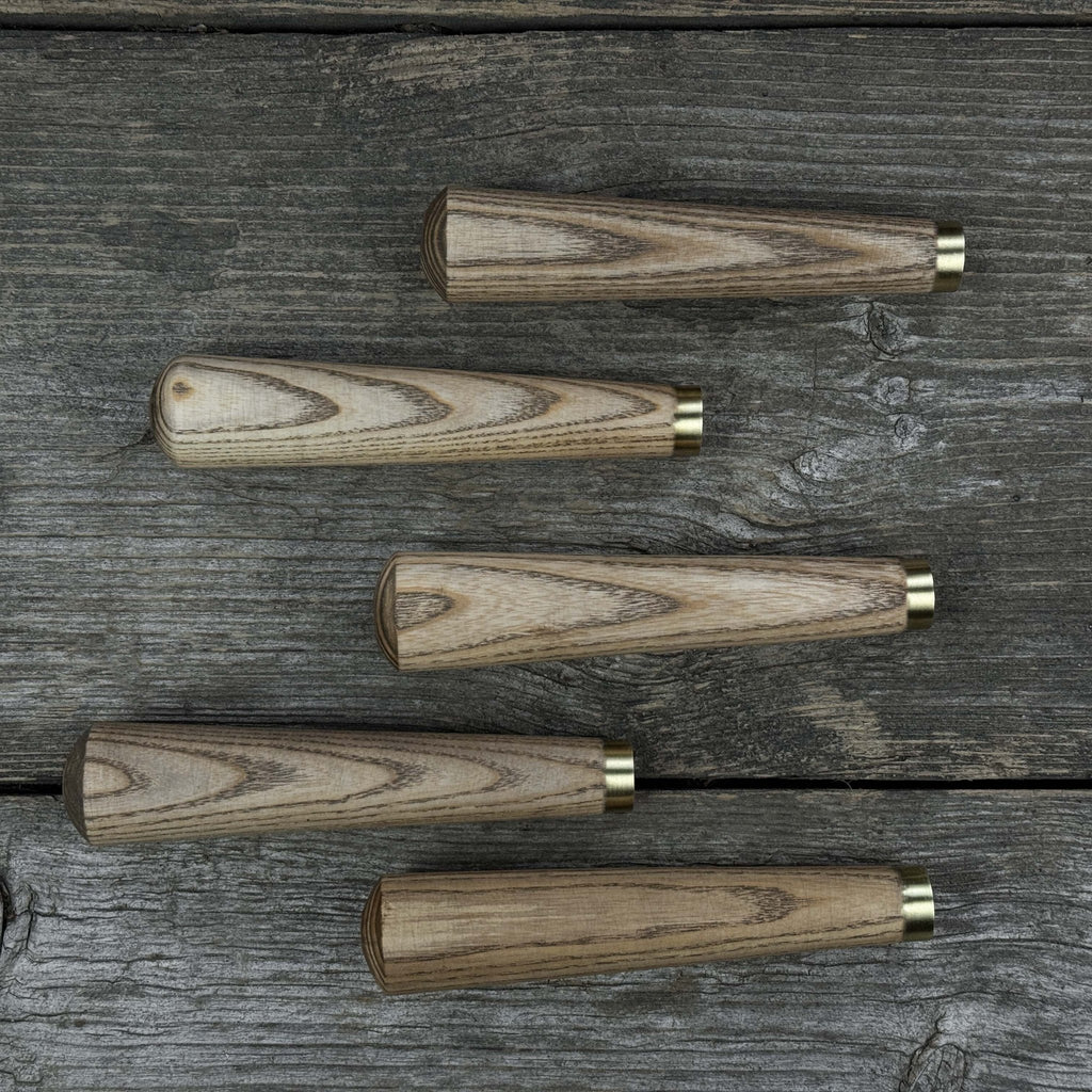 Set of 5 Tapered Ash Wood Handles with Brass Rings