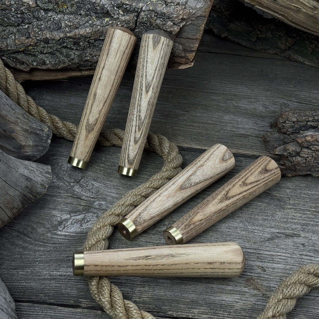 Set of 5 Tapered Ash Wood Handles with Brass Rings