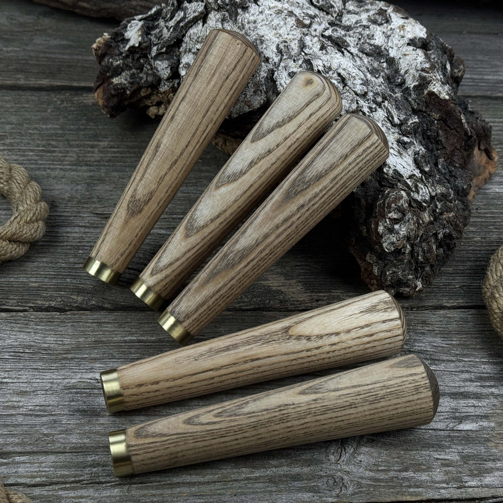 Set of 5 Tapered Ash Wood Handles with Brass Rings