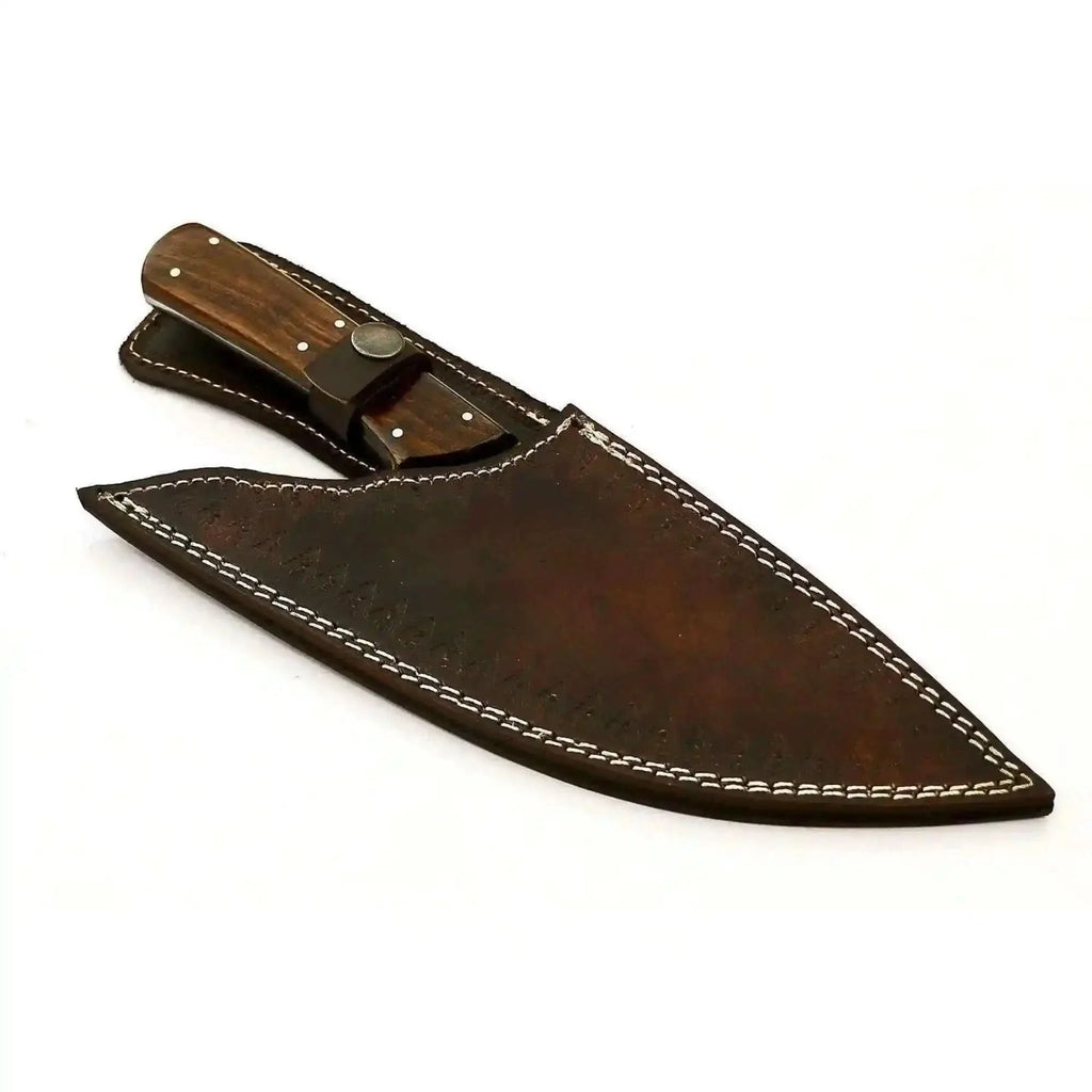 French-Style Damascus Chef Carving Knife – Fire Pattern Blade, 10" Overall, Rosewood Handle with Mosaic & Brass Pins