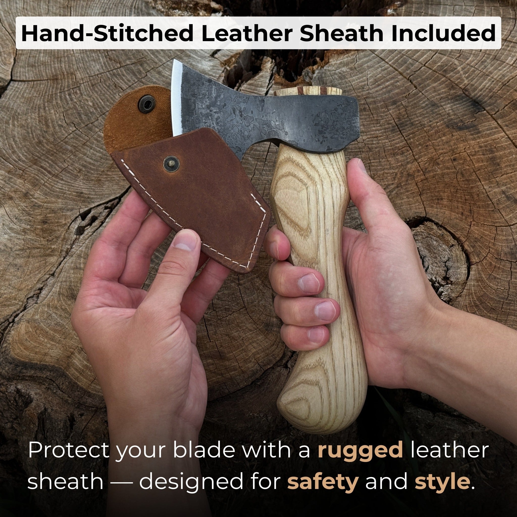 Small Carving Axe with Leather Sheath, 0.47 kg (1 lb)