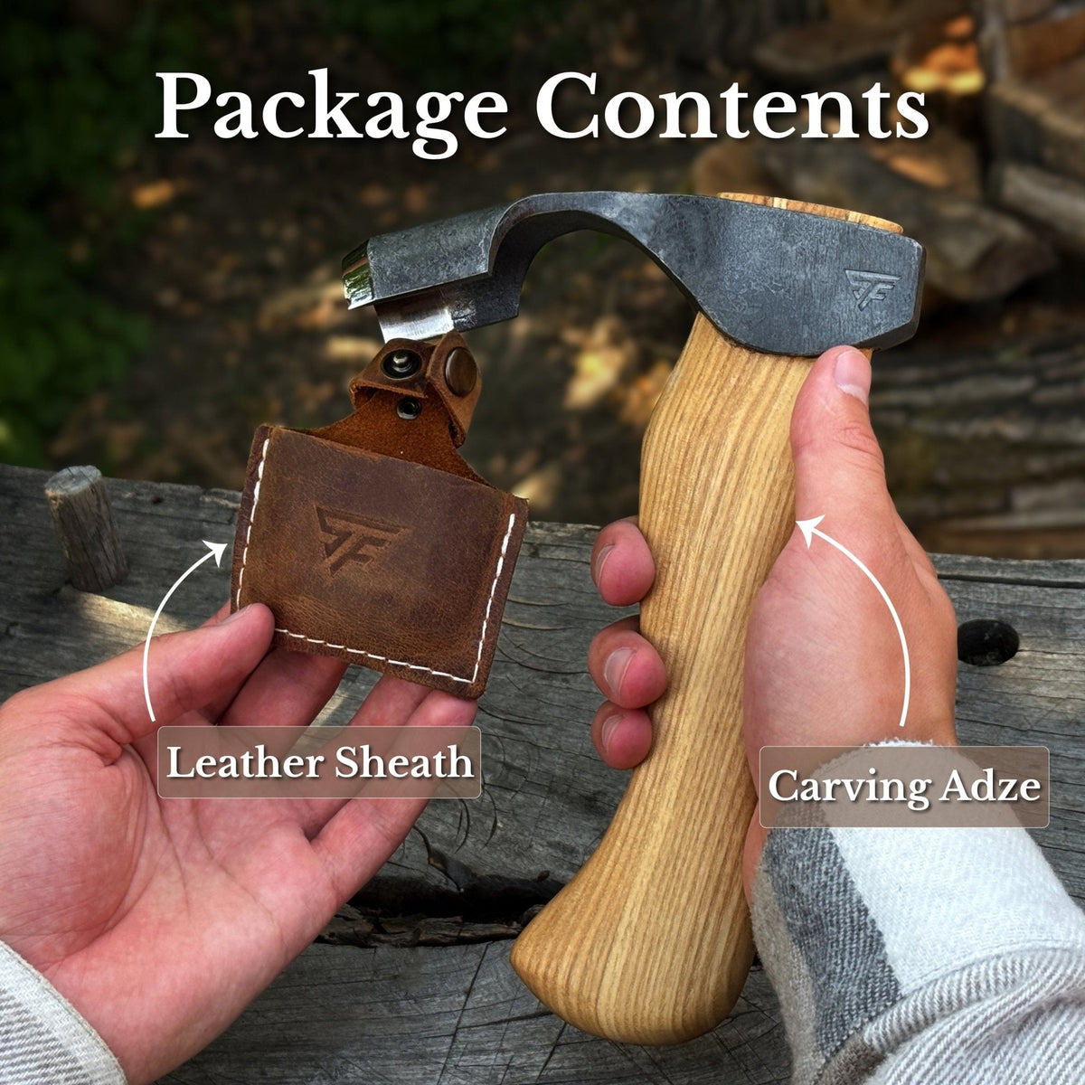 Small Kuksa adze with deep curved round blade by Sharky Forged Steel Tools, featuring a 4.5 cm (1.8 in) blade for woodworking.