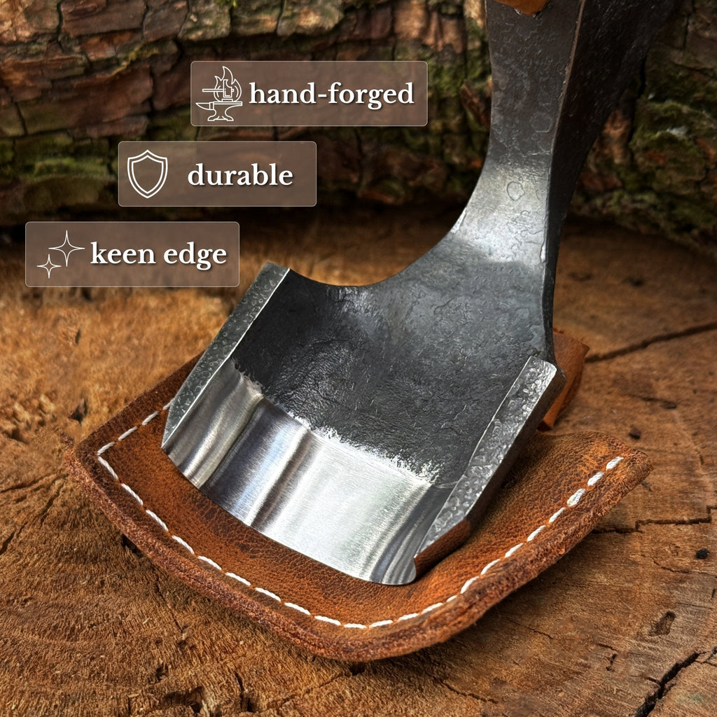 Small Kuksa adze with a deep curved round blade, 4.5 cm, by Sharky Forged Steel Tools, ideal for woodworking and carving projects.
