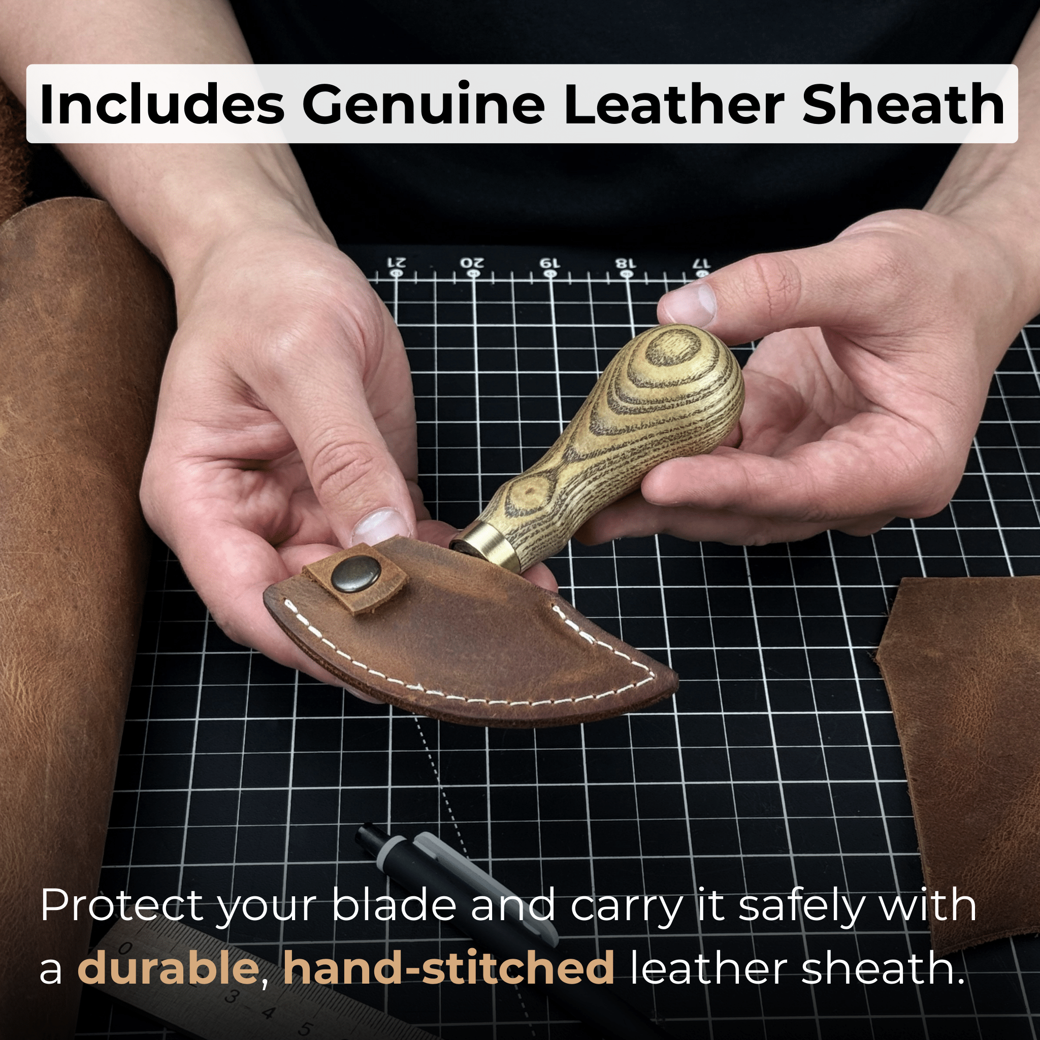 Small Leather Round Knife, 8 cm (3.15 inches)