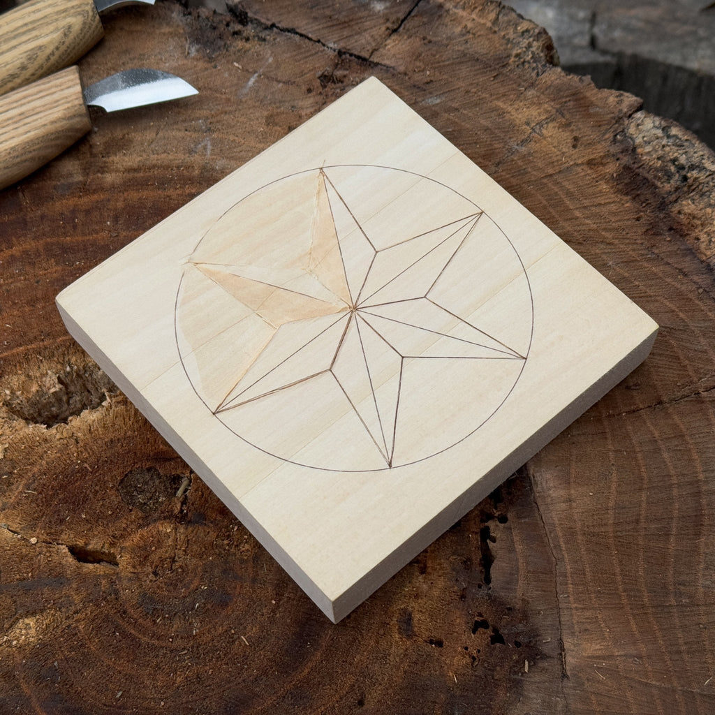 Small Linden Wood Carving Board with Pre-Drawn Pattern - Wood Carving Block | Relic & Reel