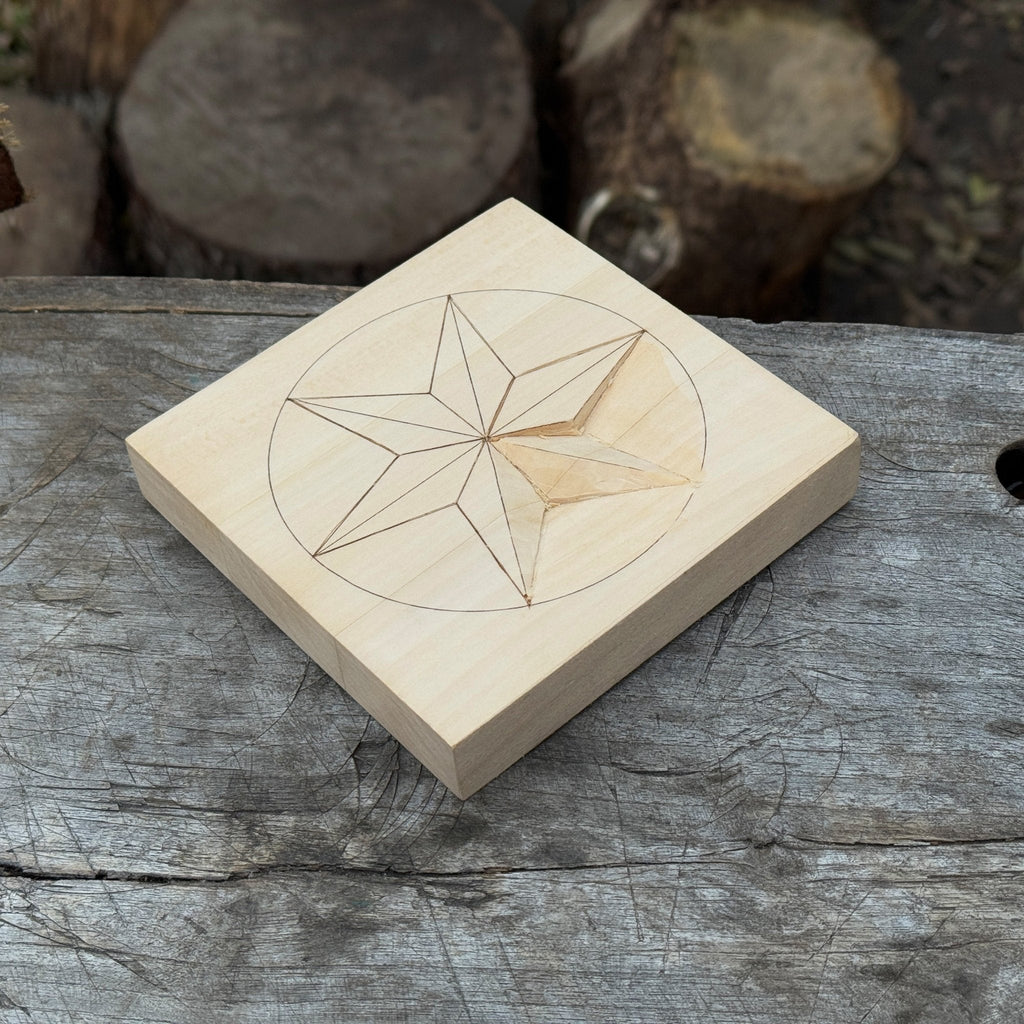 Small Linden wood carving board with pre-drawn star pattern - Sharky Forged Steel Tools