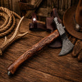 Gift Ready Smoking Pipe Tomahawk Damascus Axe with Carved Rosewood Handle
