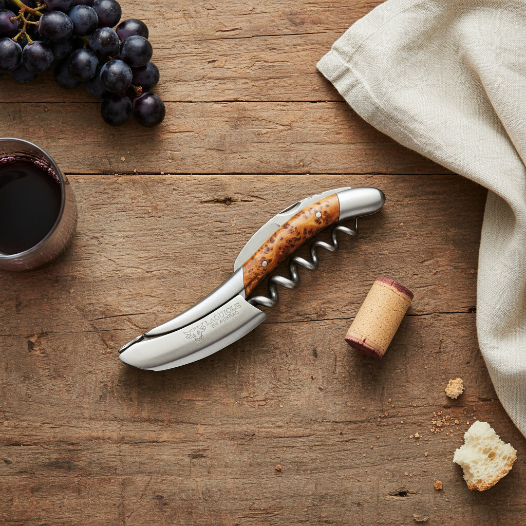 Handcrafted Sommelier Waiter's Corkscrew with Juniper Wood Handle by Laguiole en Aubrac
