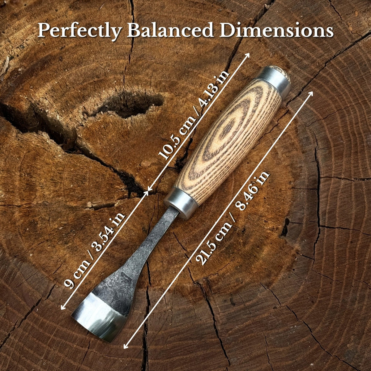 Bent gouge spoon tool by Sharky Forged Steel, 20-45 mm (0.8-1.8 inches), showing the curved, forged steel blade and handle.