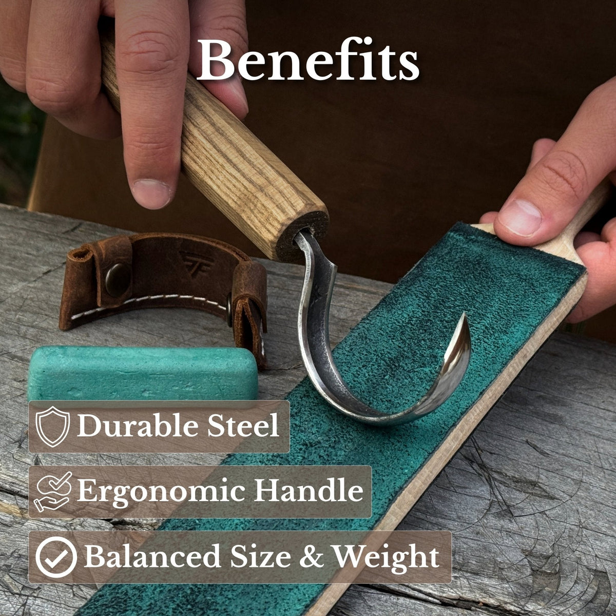 Sharky Forged Steel Tools spoon carving hook knife with wooden handle | Relic & Reel