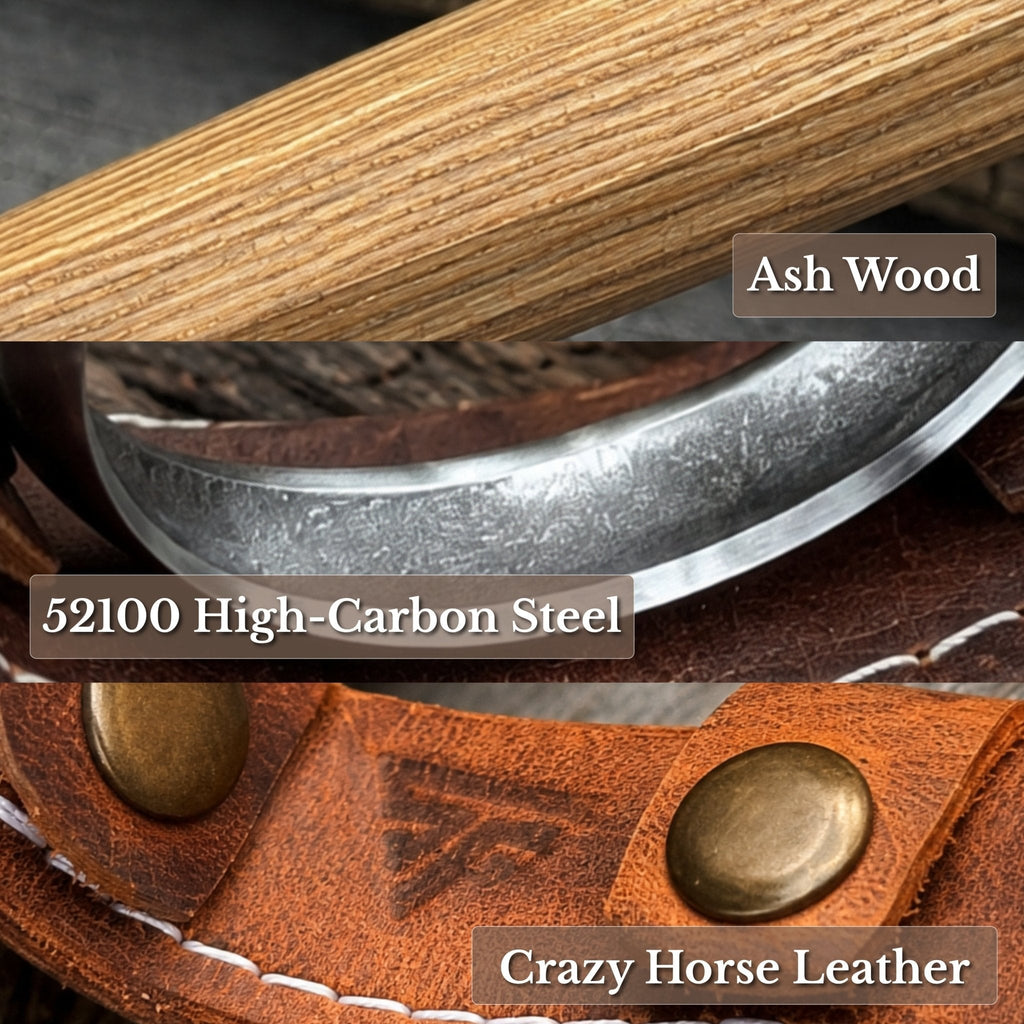 Spoon Carving Hook Knife with Ash Wood handle and 52100 High-Carbon Steel blade - Relic & Reel