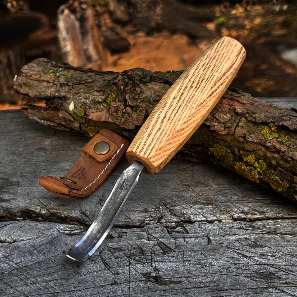 Spoon Carving Hook Knife with Long Curved Blade - Sharky Forged Steel Tools - Relic & Reel