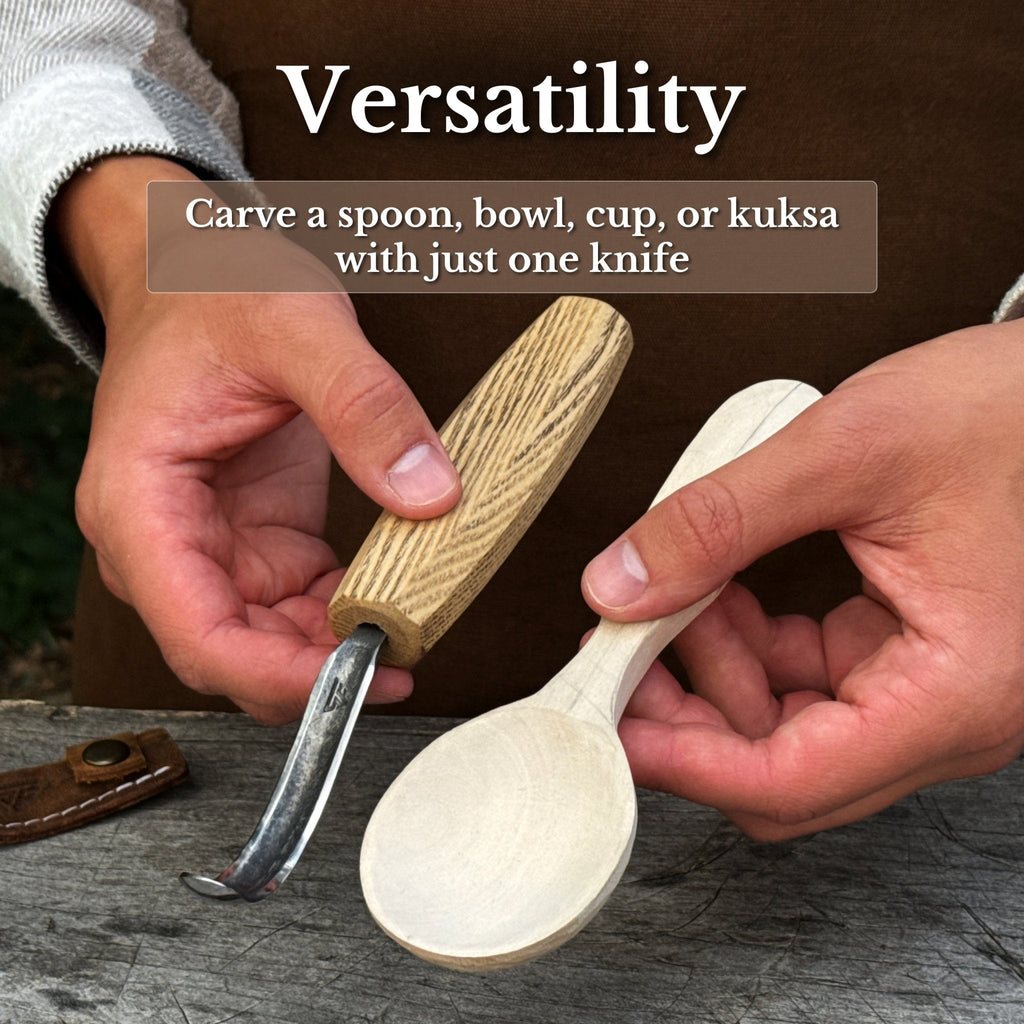 Spoon Carving Hook Knife with long curved blade for wood carving - Sharky Forged Steel Tools