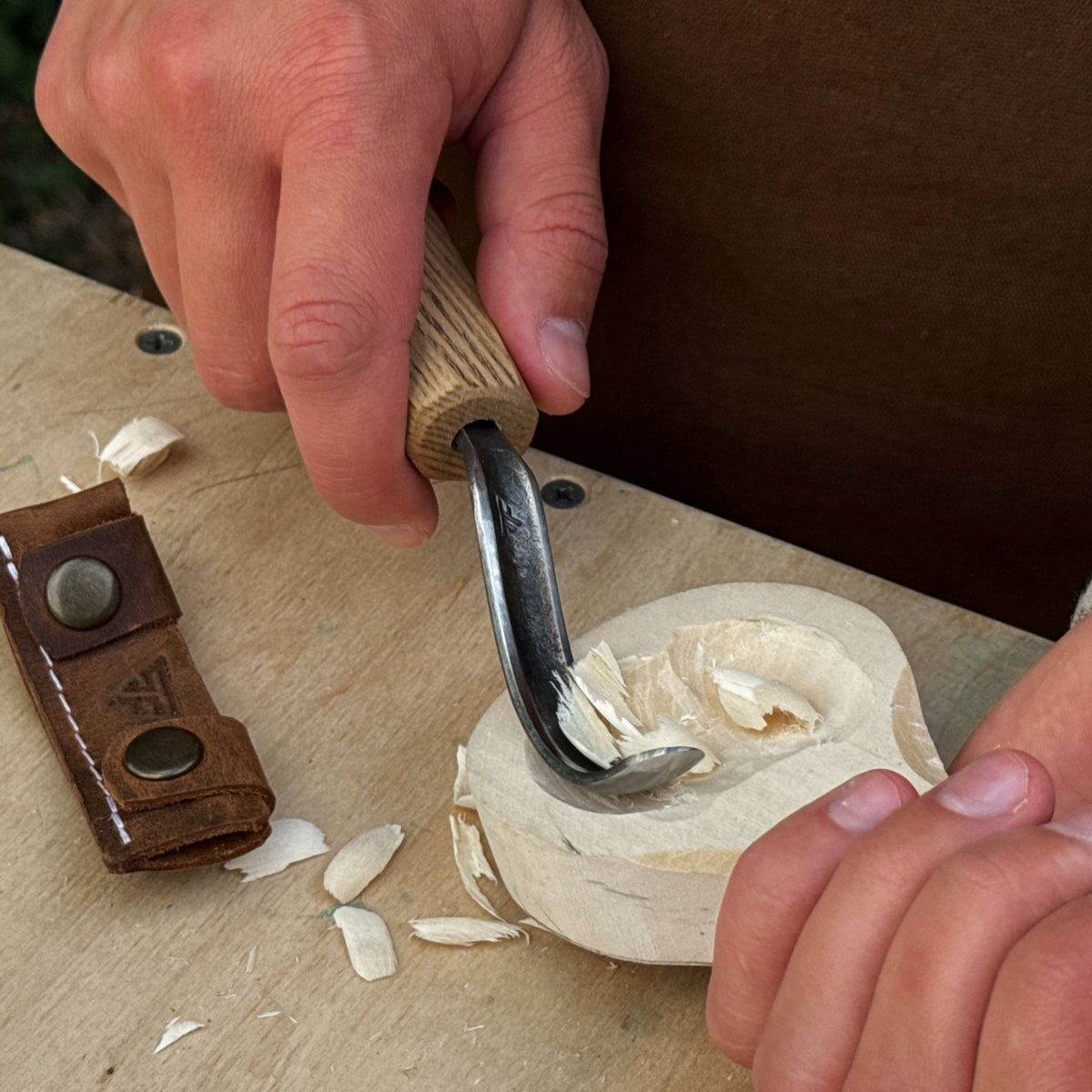 Spoon Carving Hook Knife with long curved blade - Sharky Forged Steel Tools | Relic & Reel