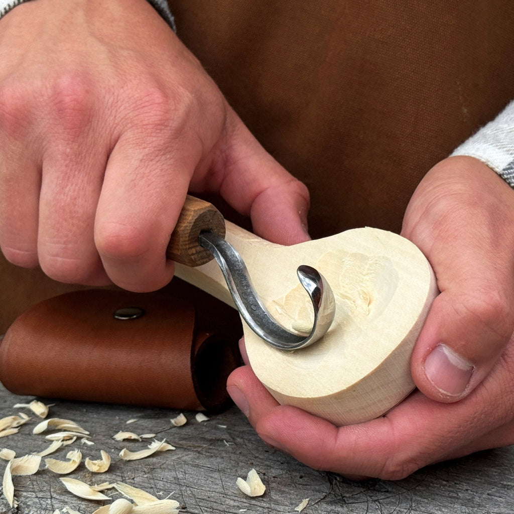 Spoon Carving Hook Knife with Leather Sheath - Sharky Forged Steel Tools | Relic & Reel