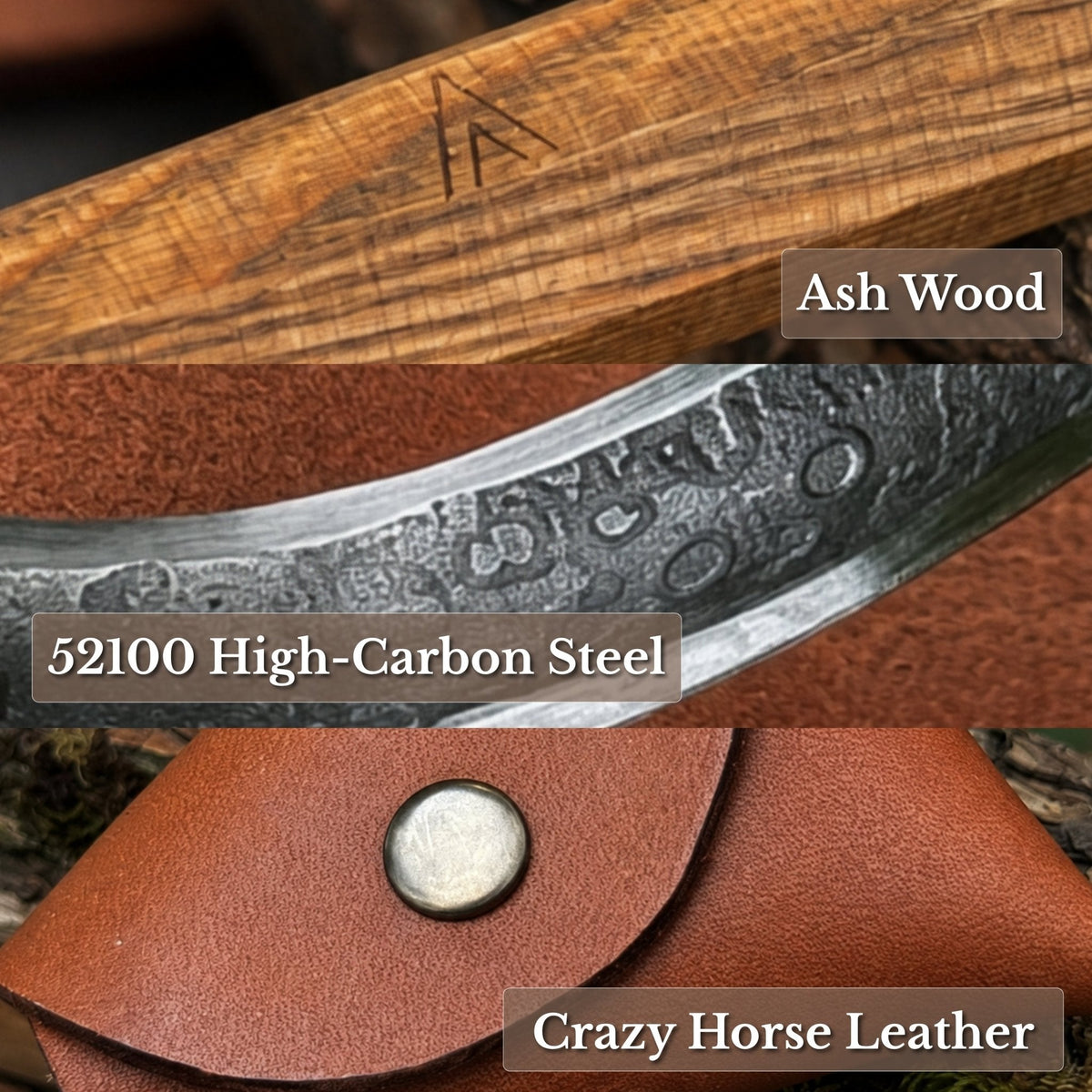 Spoon Carving Hook Knife with 52100 high-carbon steel and ash wood handle - Relic & Reel