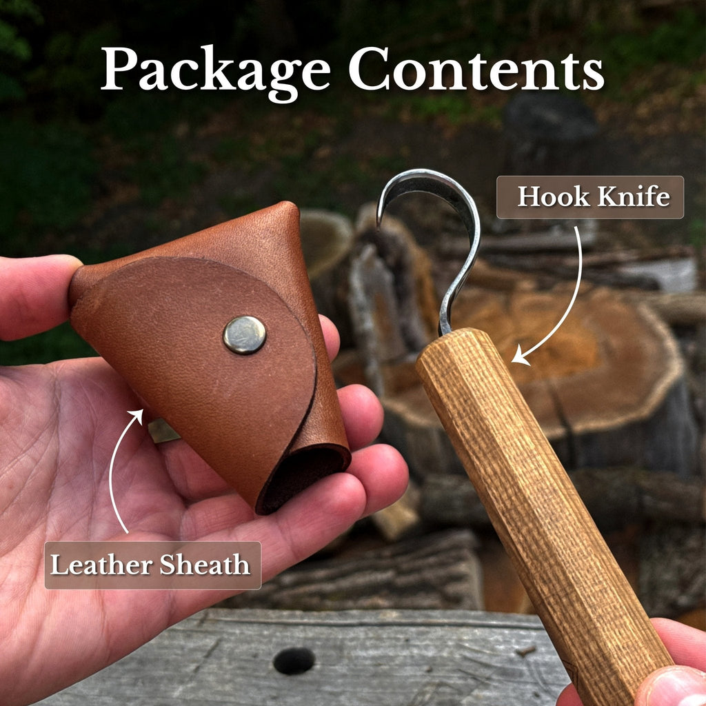 Sharky Forged Steel Tools Spoon Carving Hook Knife with Leather Sheath - Relic & Reel