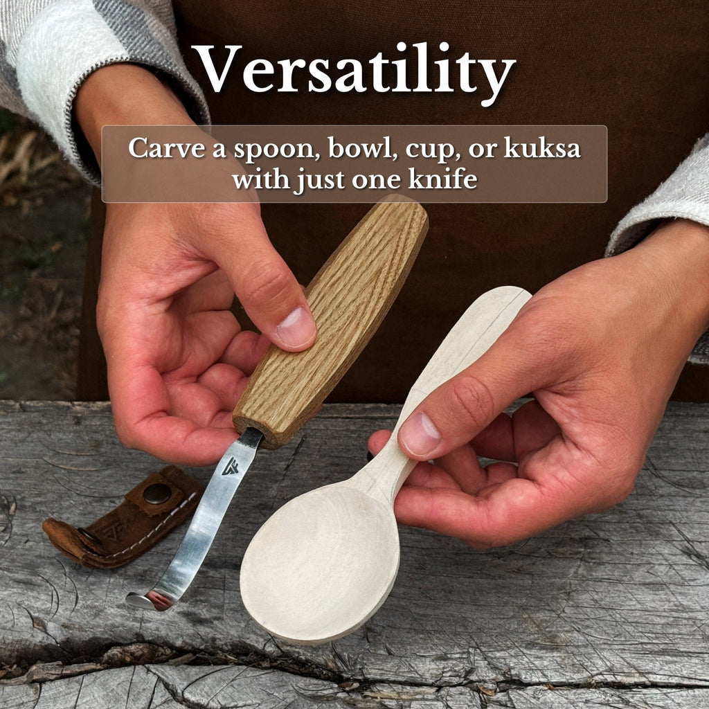 Spoon Carving Hook Knife with Octagonal Handle, 7.5 cm (3 inches), with Leather Sheath
