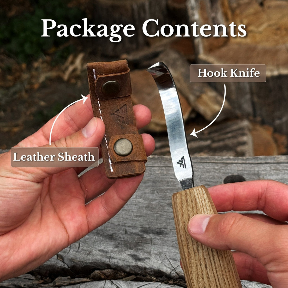 Spoon Carving Hook Knife with Octagonal Handle, 7.5 cm (3 inches), with Leather Sheath