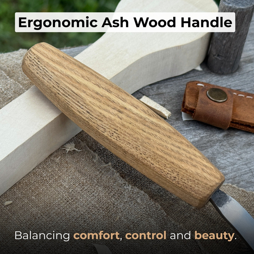 Spoon Carving Hook Knife with Octagonal Handle, 7.5 cm (3 inches), with Leather Sheath