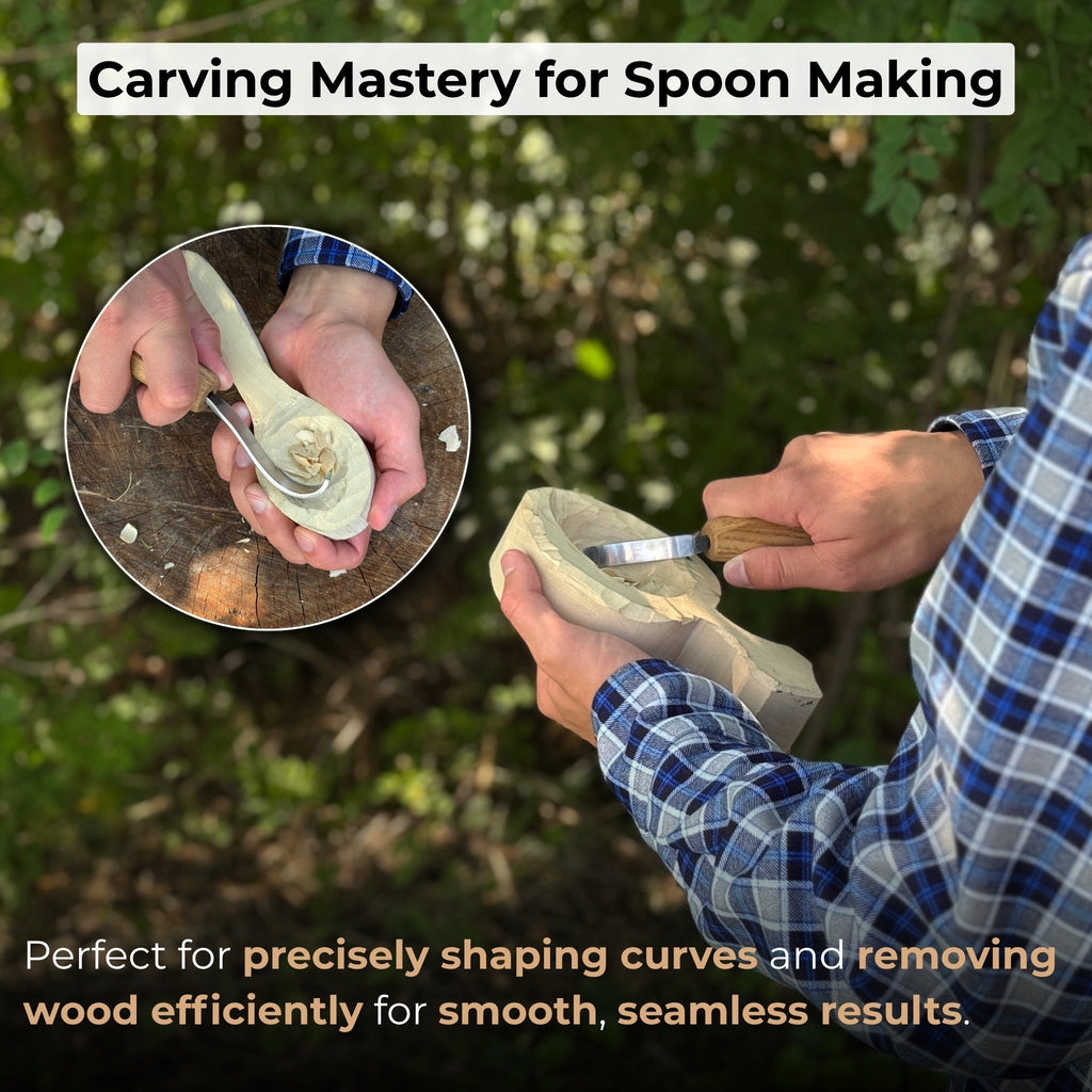 Spoon Carving Hook Knife with Octagonal Handle, 7.5 cm (3 inches), with Leather Sheath