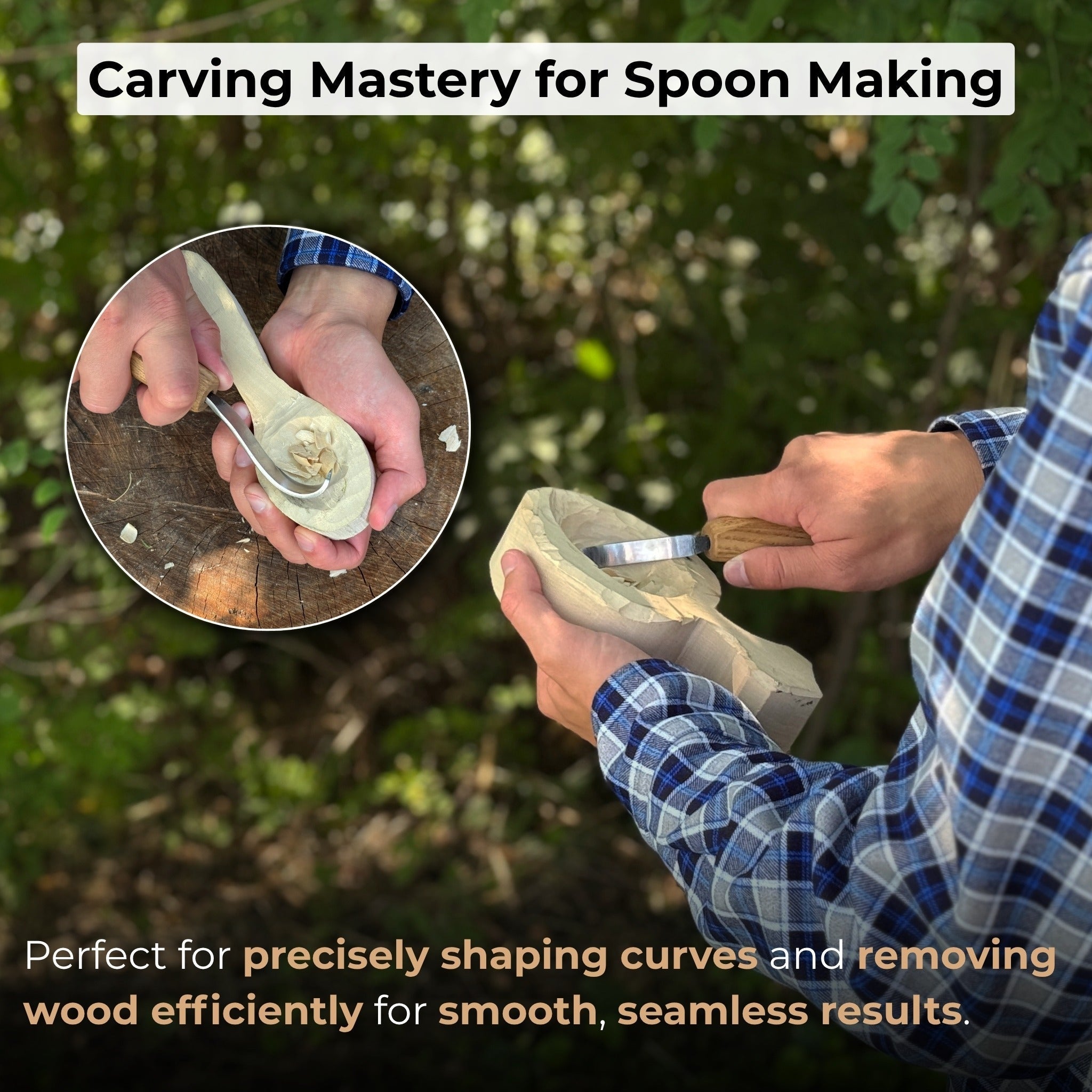 Spoon Carving Hook Knife with Octagonal Handle, 7.5 cm (3 inches), with Leather Sheath