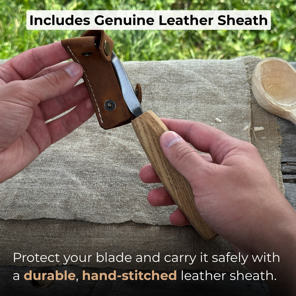 Spoon Carving Hook Knife with Octagonal Handle, 7.5 cm (3 inches), with Leather Sheath
