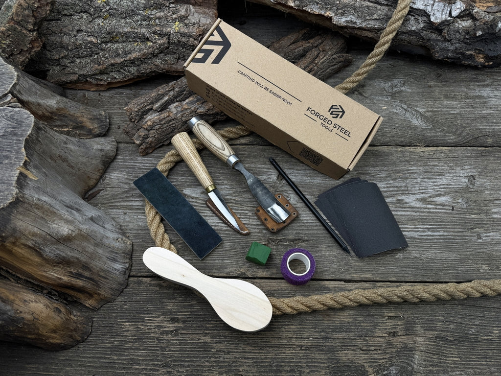 Spoon Carving Kit – Whittling Kit for Beginners with Sharpened Tools & Practice Wood