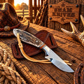 Stag Point Ranch Rodeo Cowboy Carry Knife – D2 Steel with Cross Draw Leather Sheath