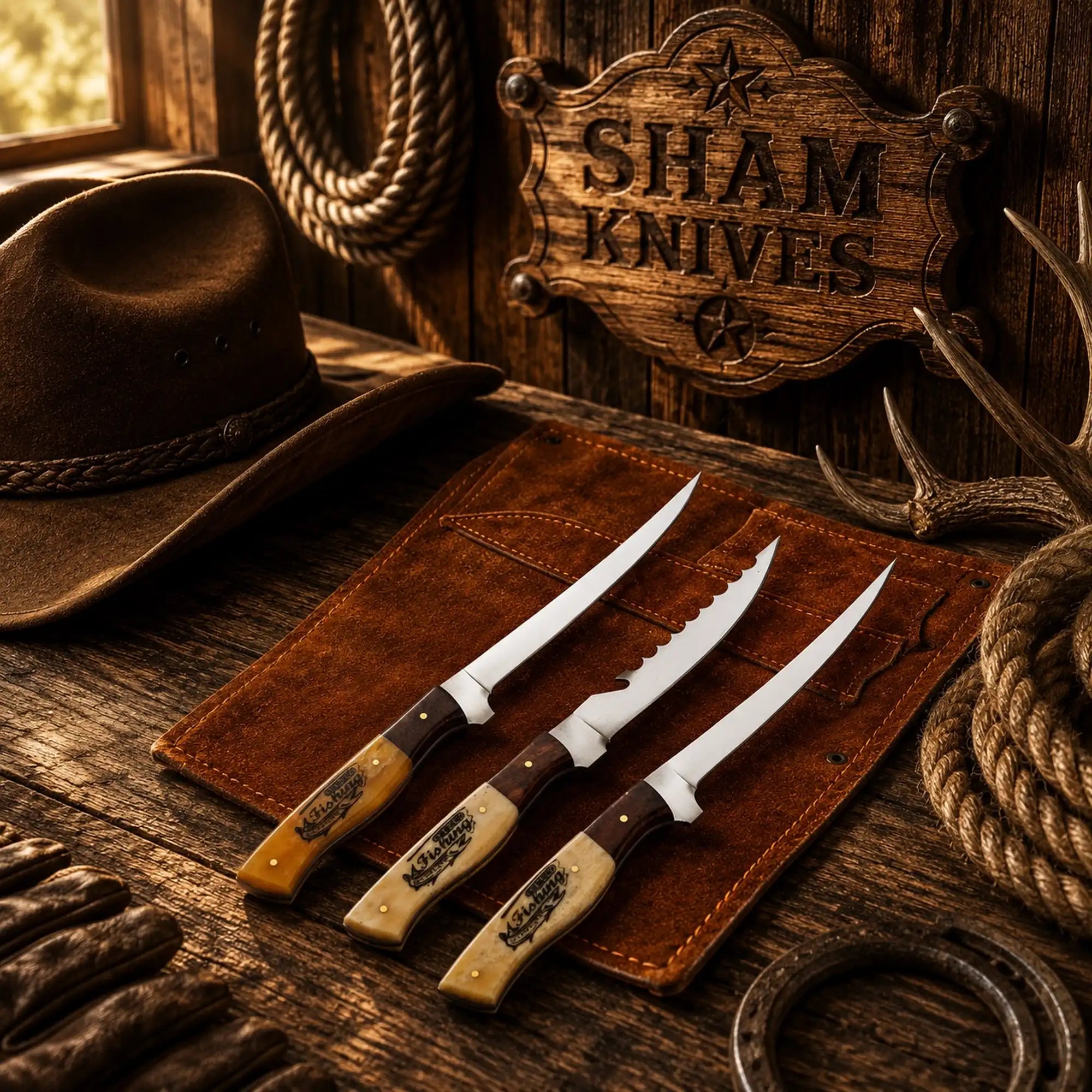 Angler’s Trio 3-Piece 440C Stainless Steel Fillet Knife Set – Bone Handle