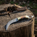 Damascus Steel Knife with Burned Bone Handle & Brass Bolster
