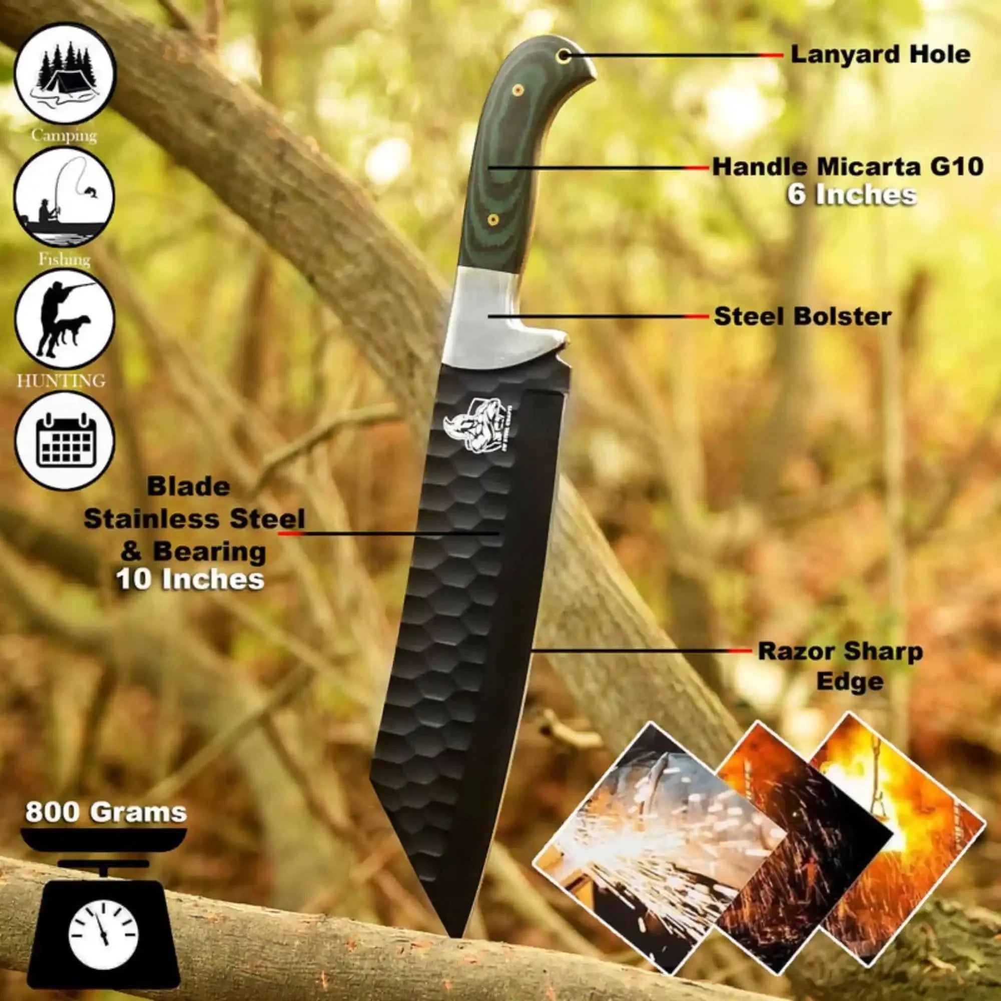 Greenleaf Forged Machete Knife 12" Handmade Black Coated Full Tang