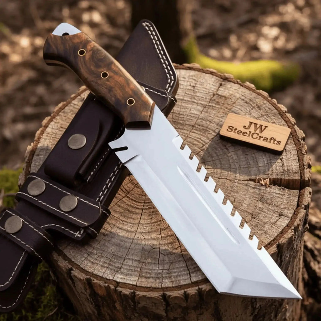 Trailmark Tracker Knife 12.5" Stainless Steel Blade & Burl Wood Handle | JW SteelCrafts
