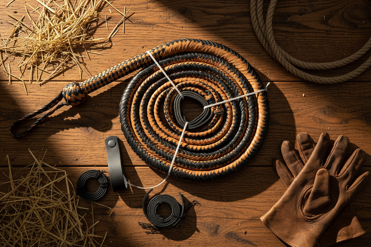 Genuine Cowhide Bullwhips for Sale – Tan & Black Leather Bull Whip