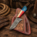 Texas Ranch Field Knife – Damascus Steel Blade with Back Belt Sheath