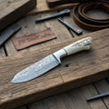 Damascus Leaf Shape Knife Traditional Synthetic Stag Handle Utility Tool