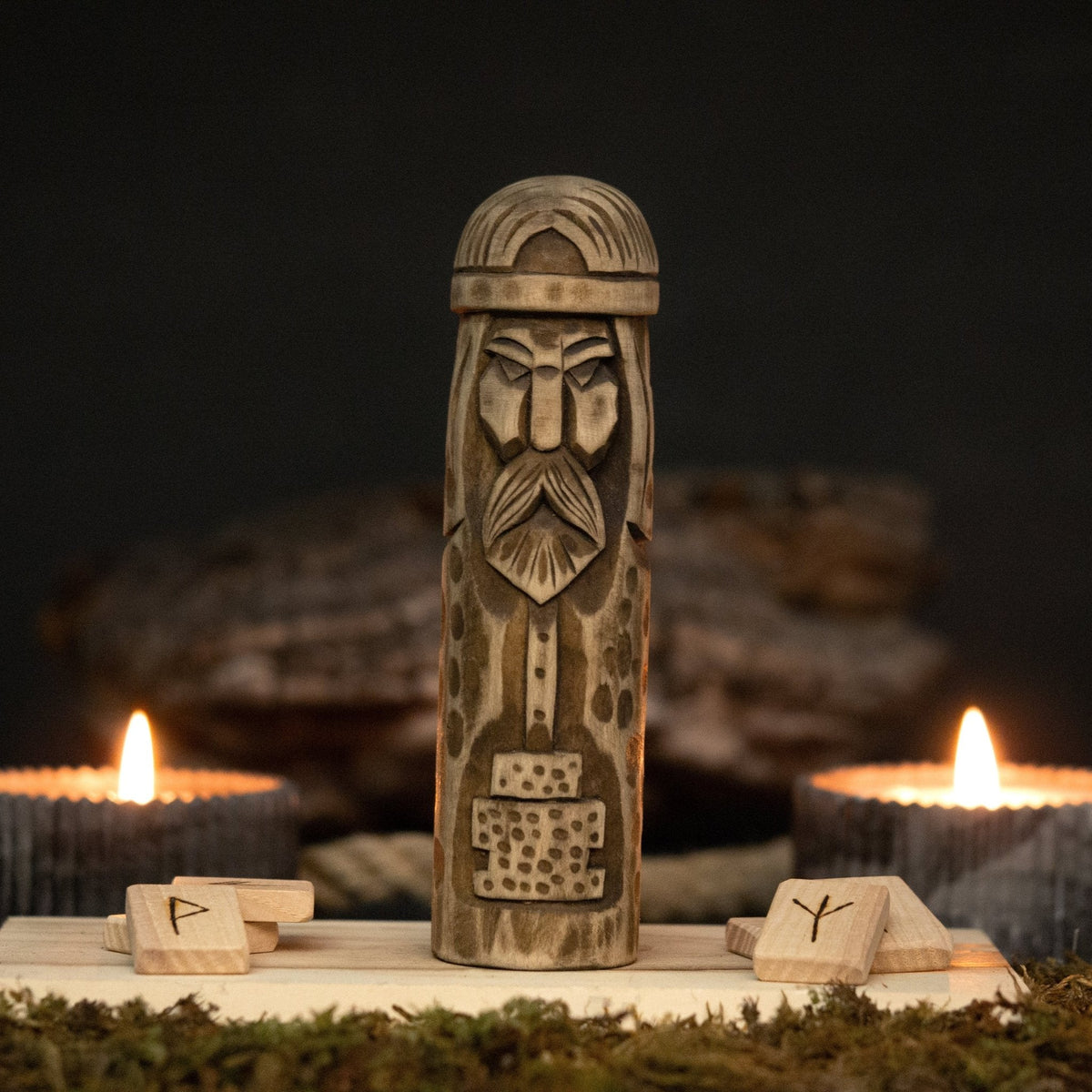 Thor Wooden Figurine 14 cm Hand-Carved Norse God Collectible - Relic & Reel