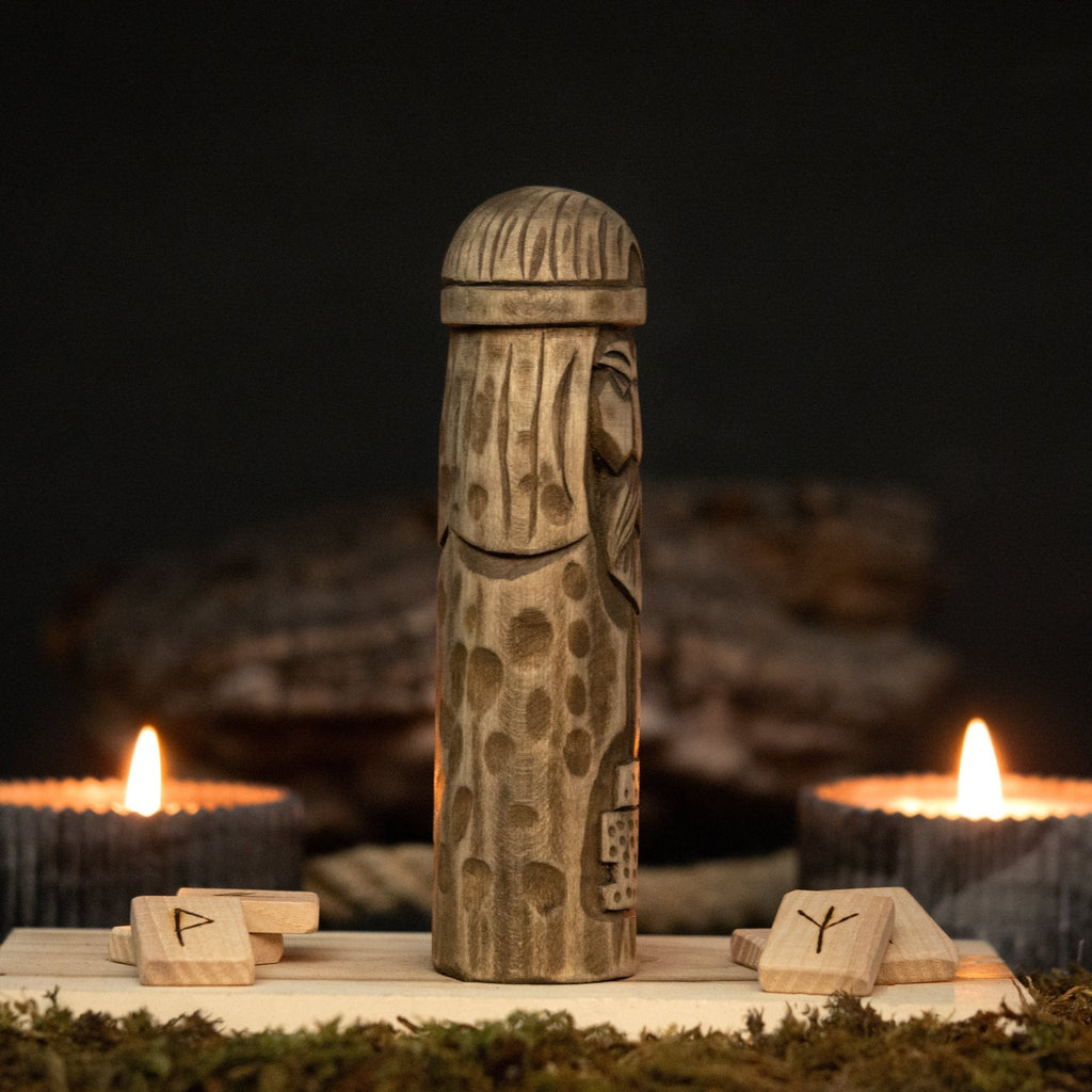 Thor Wooden Figurine - 14 cm Hand-Carved Norse God of Thunder | Sharky Forged Steel Tools - Relic & Reel