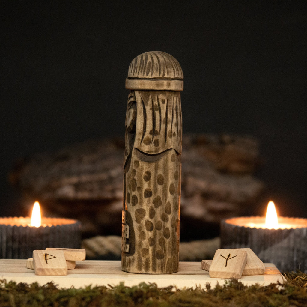 Thor Wooden Figurine - 14 cm Hand-Carved Norse God | Sharky Forged Steel Tools - Relic & Reel