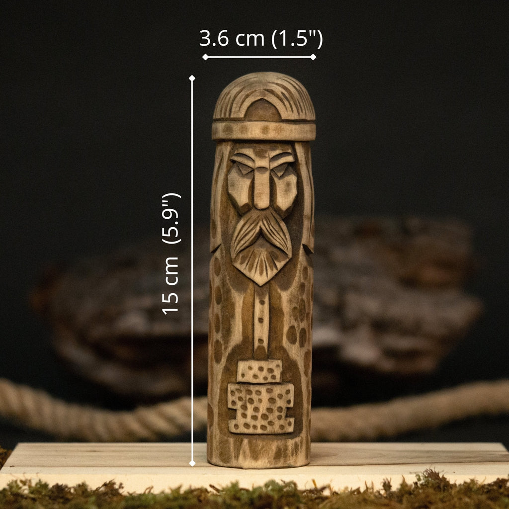 Thor Wooden Figurine - 15 cm Hand-Carved Norse God of Thunder | Sharky Forged Steel Tools - Relic & Reel
