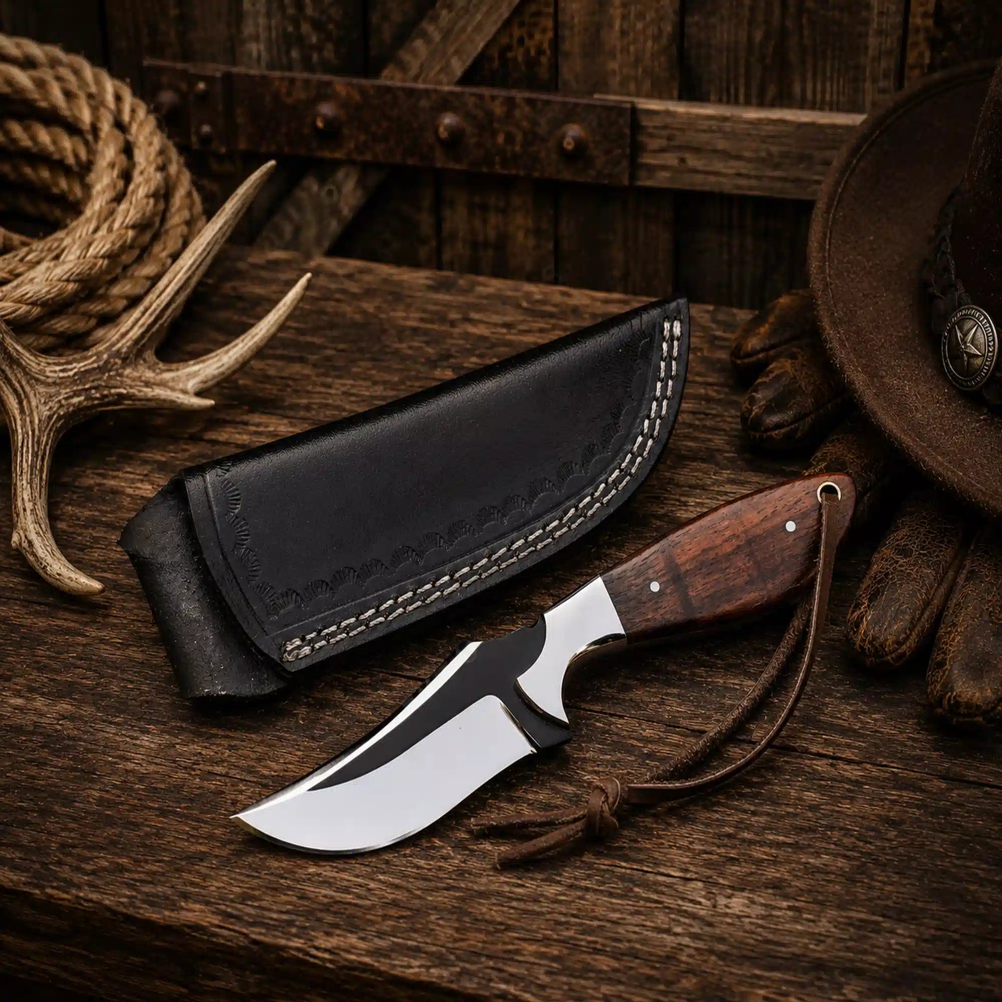 Top Rated Cowboy Skinning Knife – 3.5" D2 Steel Blade & Rosewood Handle