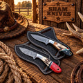 Traditional Cowboy Hunting Knife Set – D2 & Damascus Steel, Stag Handles