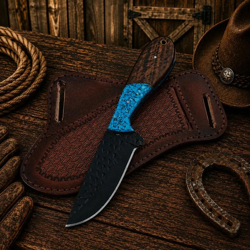 Buckaroo Knife | Rasp Steel with Turquoise and Rosewood Handle