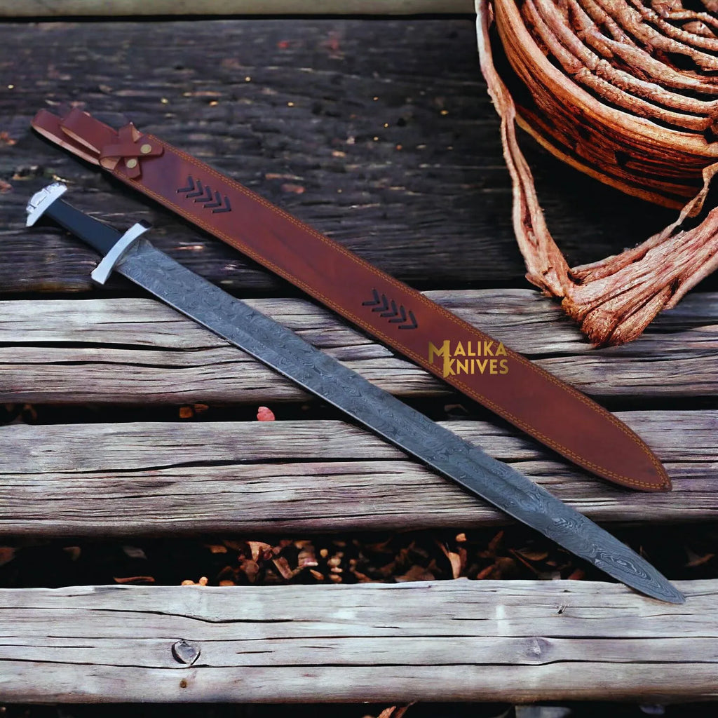 Ulfberht Damascus Viking Sword | Leather Sheath